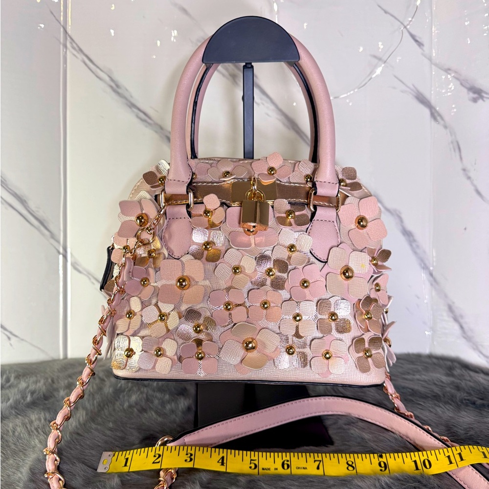 Aldo Pink Chelling Flower Gold Studded Crossbody/Top Handle Bag